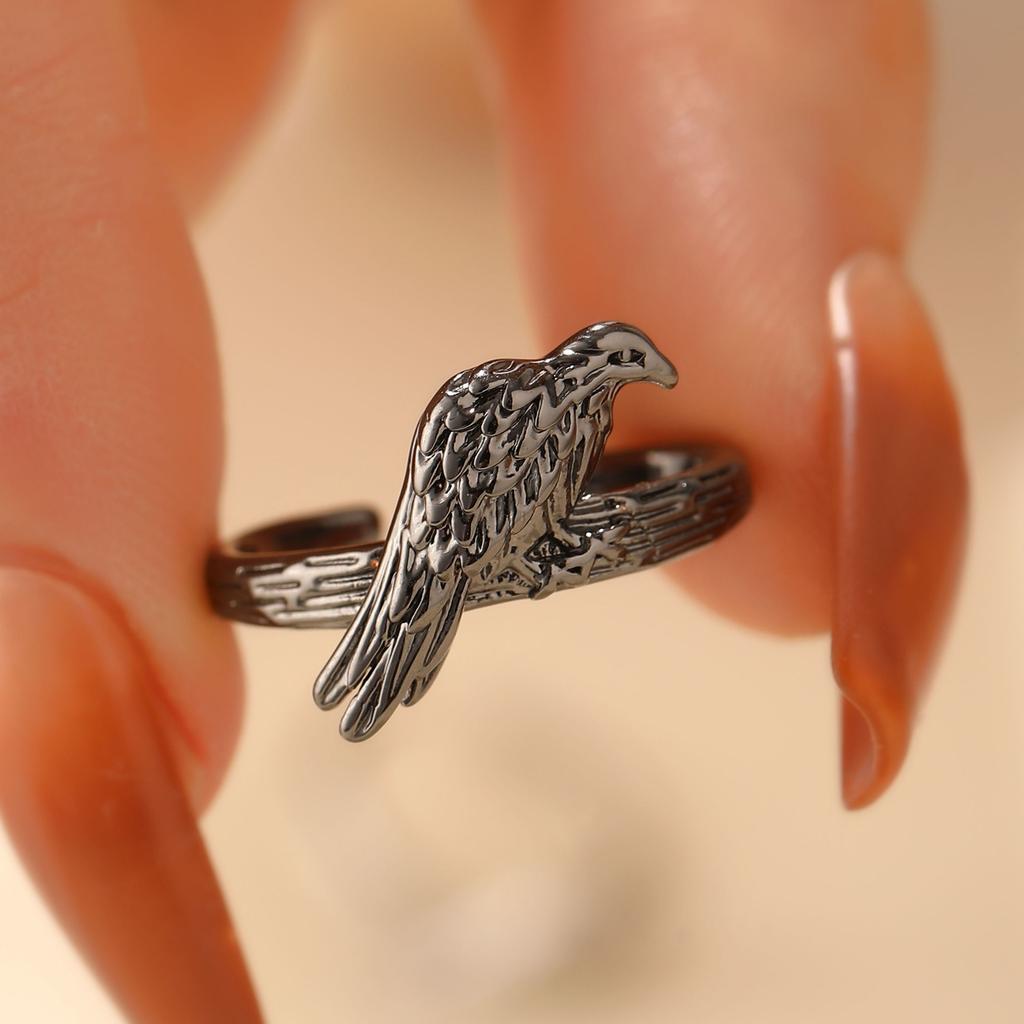 Y2K Kpop Black Silver Color Thorn Crow Rings for Women Men Punk Red Zircon Heart Opening Rings Gothic Creative Jewelry Gift
