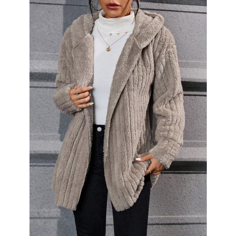 Fall And Winter New Warm Fashion Vertical Stripes Double-sided Polar Fleece Hooded Jacket