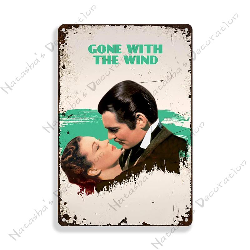 Gone With The Wind Metal Sign Classic Movie Metal Poster Man Cave Garage Vintage Metal Plate Rusty Metal Plaque Industrial Decor