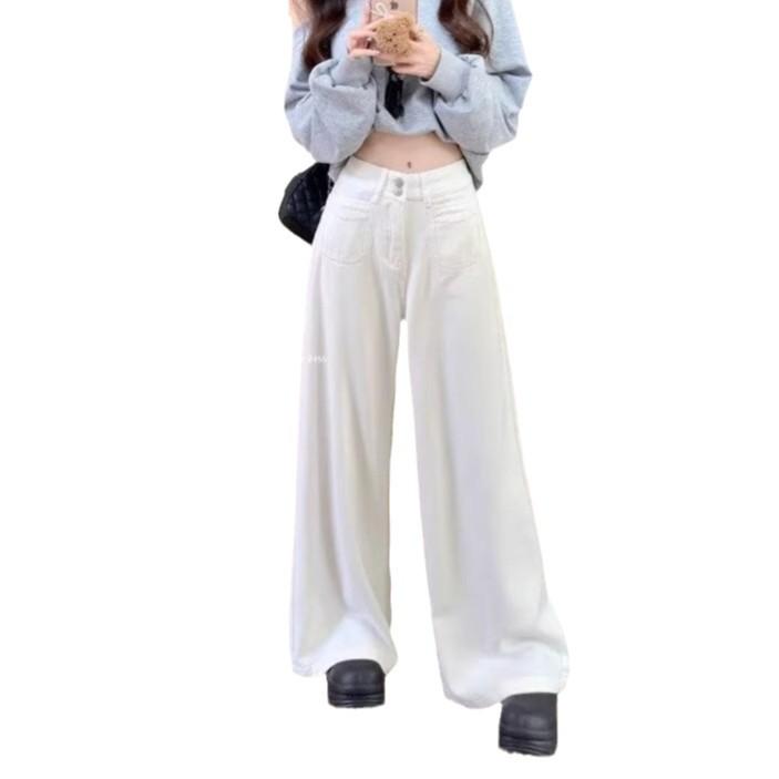 Women's Autumn Retro High-Waisted Wide-Leg Double-Button Jeans