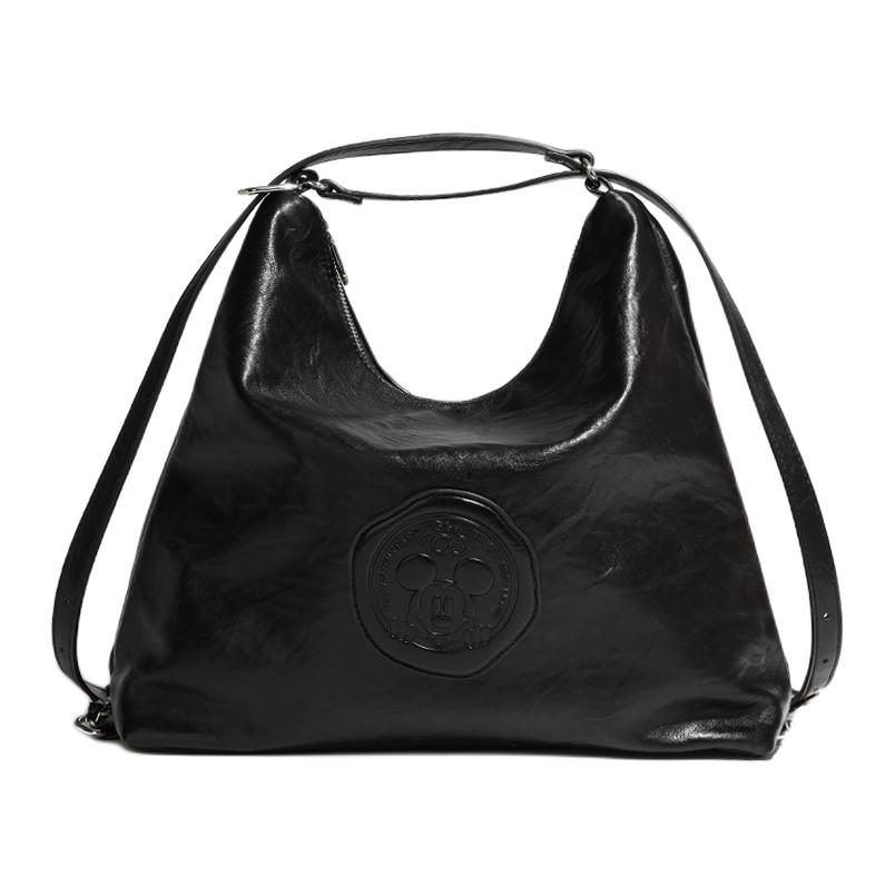 New Disney Mickey Series PU Double Shoulder Crossbody Tote Handbag, Shoulder Bag Large Women's Black/Silver/Cream White BMK-71278-2