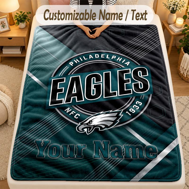 Flannel BlanketPhiladelphia Eagles Custom Name Text Personalized Soft Warm Throw Blanket Home Decor Gift