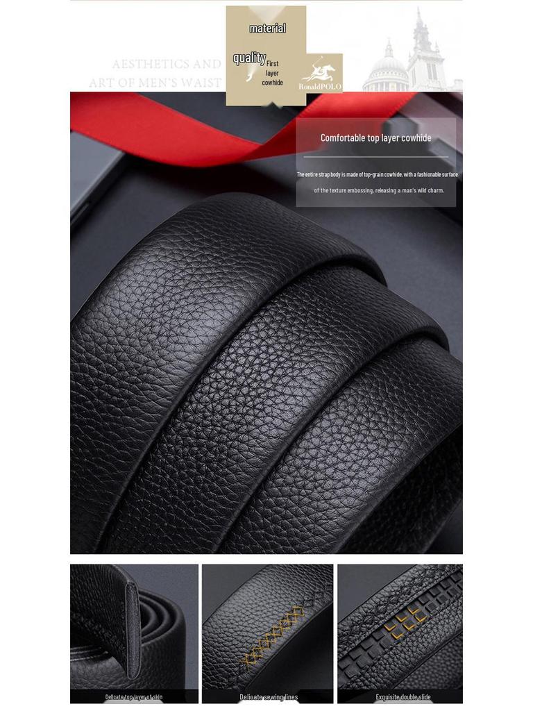 Paul's Men's Genuine Leather Belt with Automatic Buckle, Cowhide, for Business and Casual Wear.