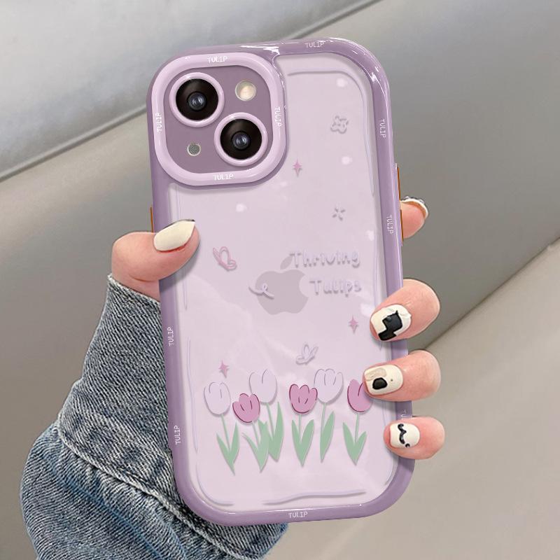 Oil Painting Tulip Is Suitable for Apple 16PRO Mobile Phone Case Iphone15 Fine Hole Anti-drop 14 Advanced Sense 13/12 Women