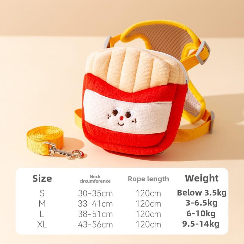 Mascote Bonito Hambúrguer Batatas Fritas Mochila Coleira Colete para Gato Peitoral para Cão Sair Passear Coleira para Cão Suprimentos