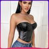 Women Sexy Faux Leather Wrap Bust Corset Bra Waist Cincher Tank Top