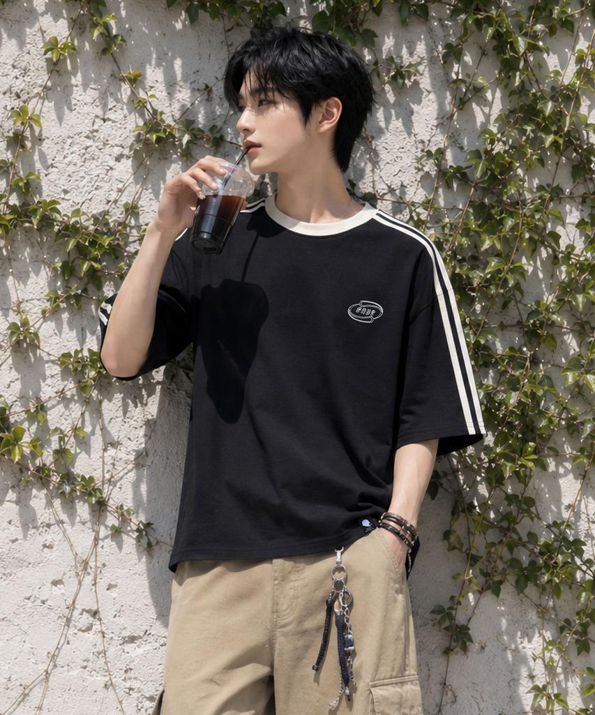 GHOST REPUBLIC Line Oversized Track Short Sleeve T-Shirt Gt-365_Black