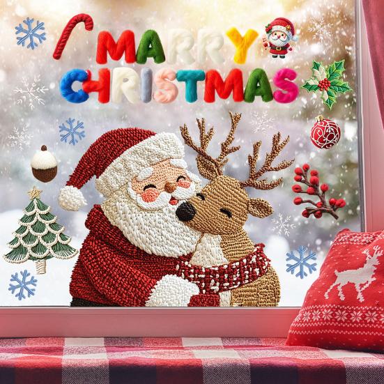 Yousheng Christmas Window Stickers Santa Clauds Elk Decals Waterproof PVC Christmas Tree "MARRY CHRISTMAS" Removable Glass Stickers for Walls Doors