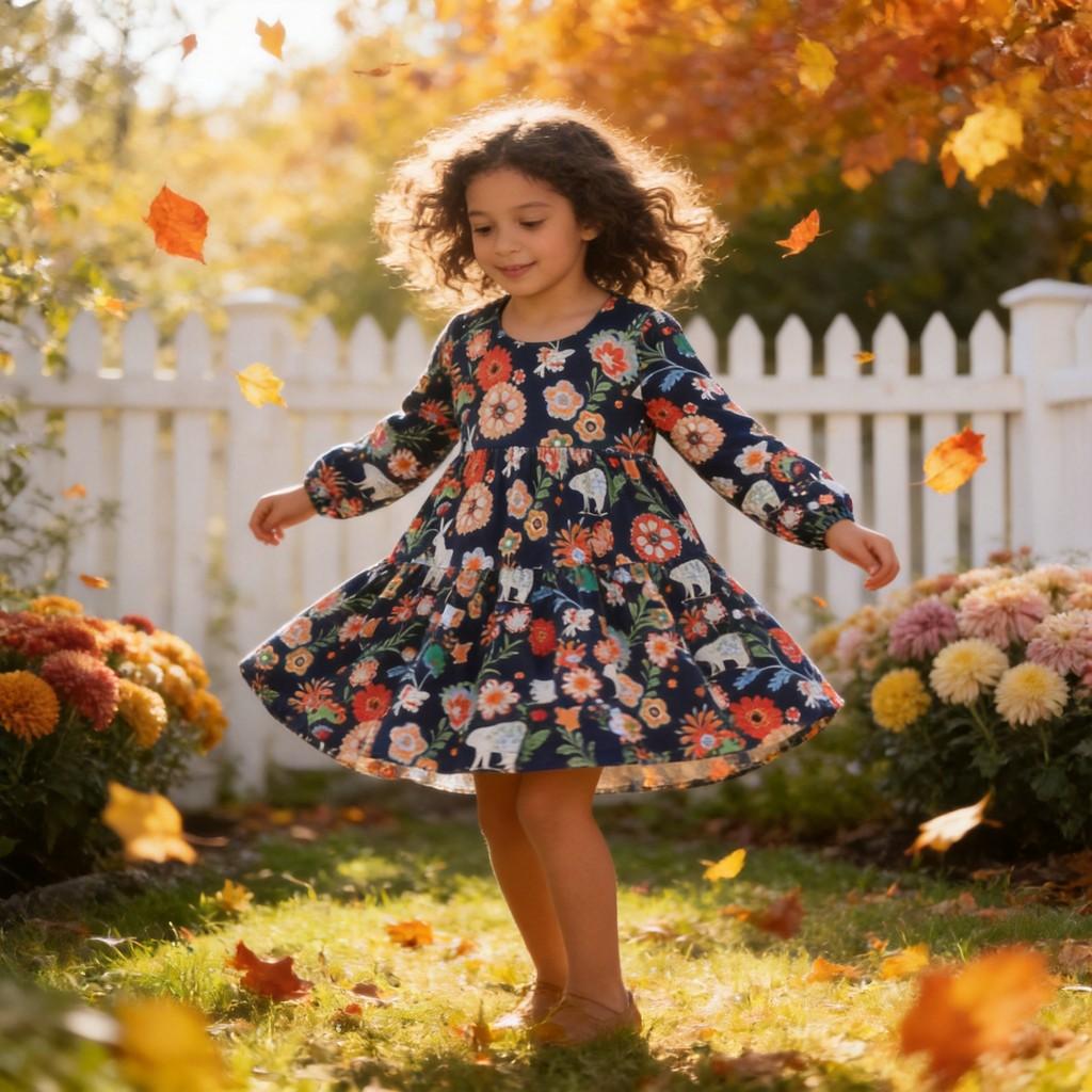 Girl Dress With Cartoon Animal Pattern Soft Cotton Winter Christmas Gift