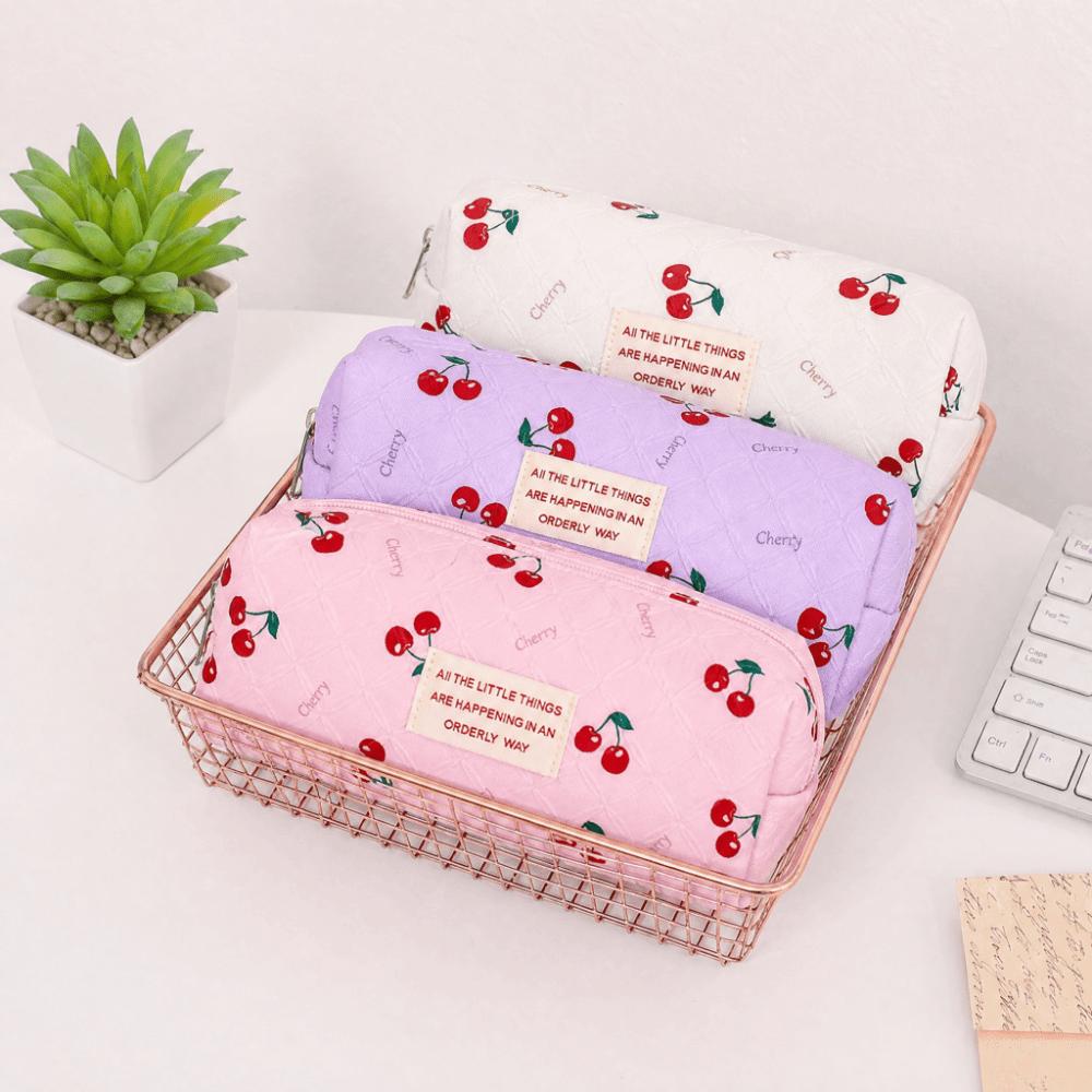 Large Capacity Pen Bag Cherry Print Stationery Bag Kawaii Pencil Pouch  Students