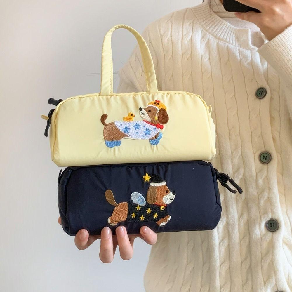 Embroidered Dog Cartoon Pencil Case Print Puppy Pencil Pouch  Stationery Holder
