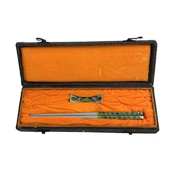 Peranakan Chopsticks and Chopstick Rest Set - Yellow Green