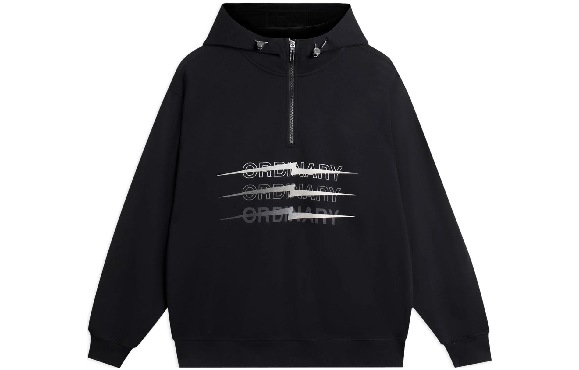 Li Ning Sweatshirts Unisex Black Hooded Thickened Regular AWDSC53-1 L