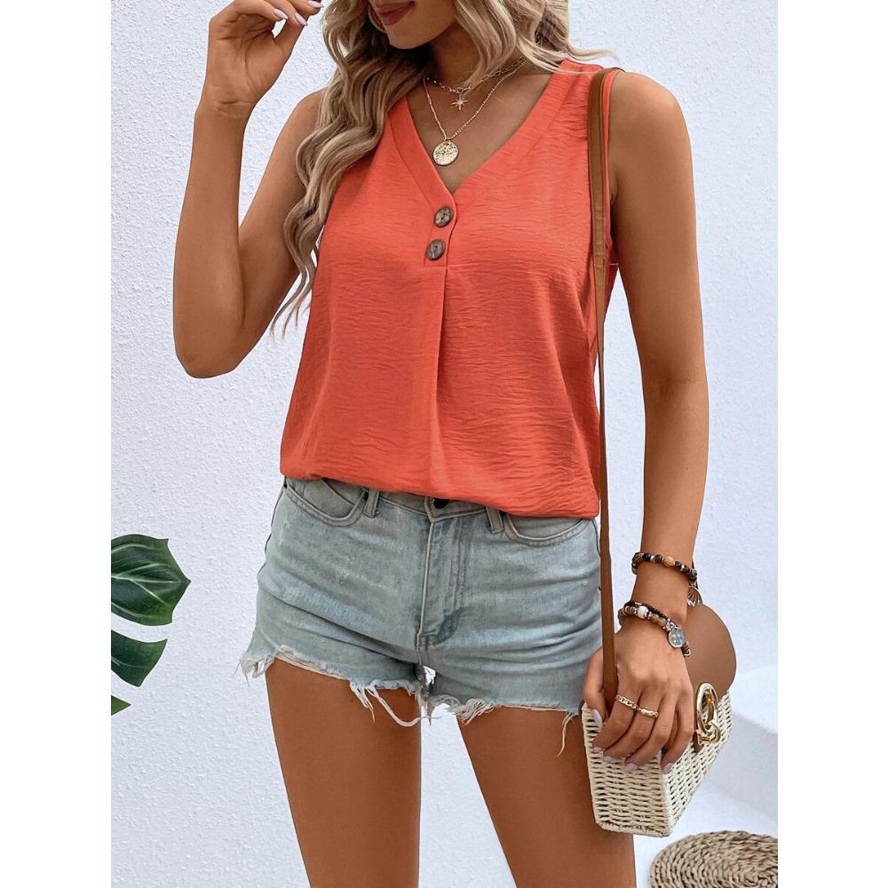 

GMXIA Women s Summer V-neck Button-down Tank Top T-shirt Loose Casual Shirt XL помаранчевий