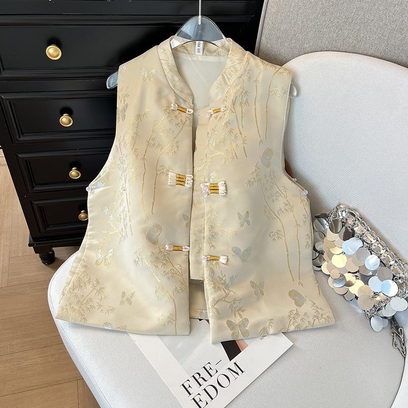 

Жаккардовый жилет без рукавов новая модель ранней весны жилет с дисковой застежкой жилет жилет жилет топ XXXL [Recommended 138-75kg]