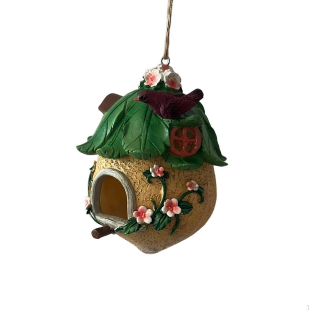 Birdhouse Ornament Resin Hanging with Cord HandPainted Rope for Gardeners,
