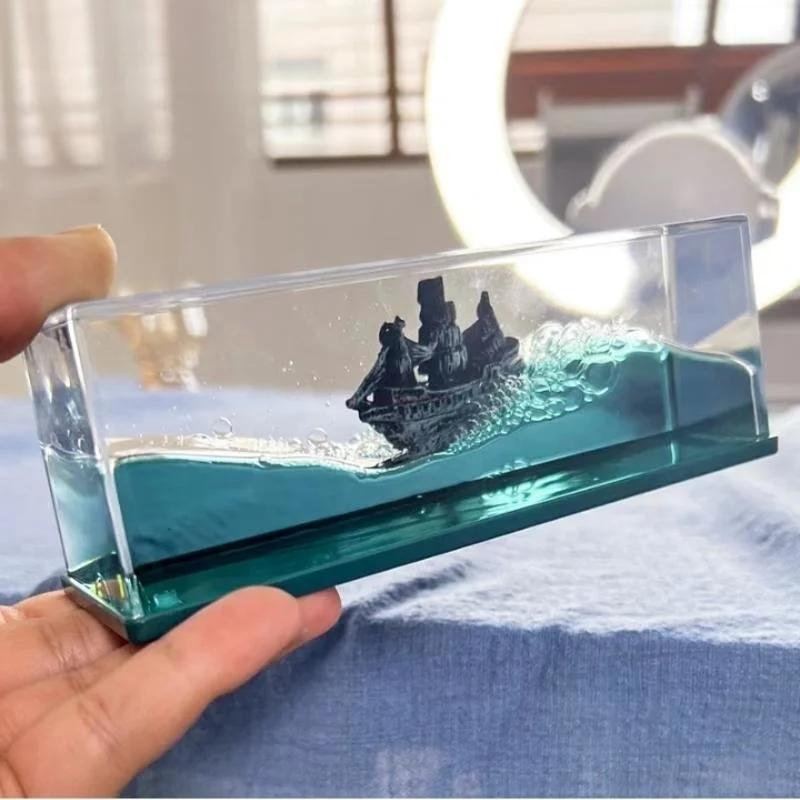 3d Ship Fluid Drift Bottle Thousand Sunny Ship Going Merry Boat Floating Boat Ornament Decompression Toy Home Decor