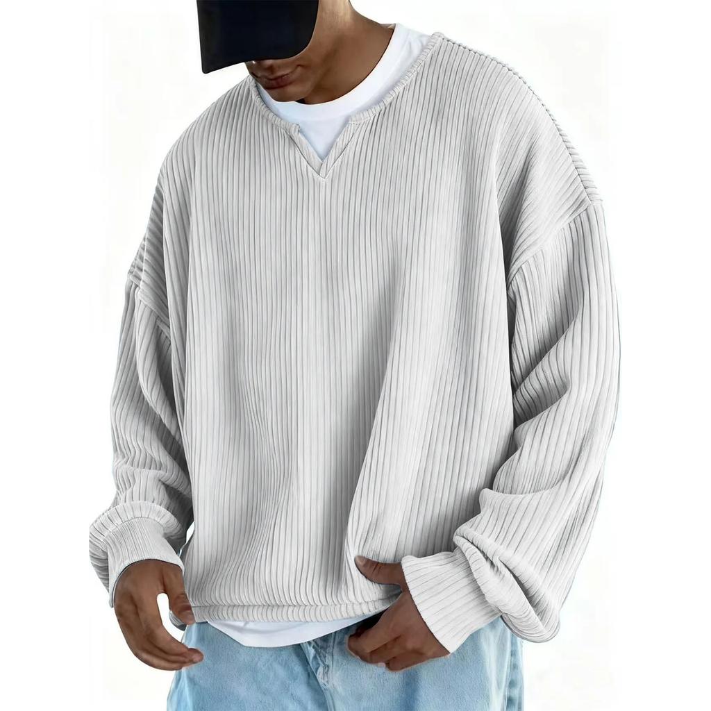 Men's Fashion Solid Color Round Neck Long Sleeve Casual Fashion Versatile Long Sleeve Loose T-shirt Top