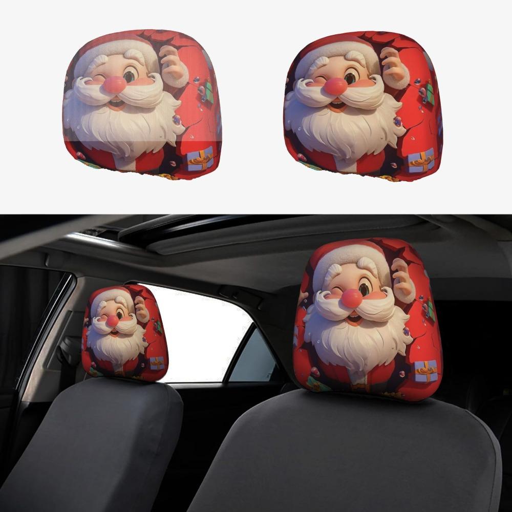 2Pcs Santa Claus Car Headrest Cover Universal Auto Seat Headcover Gift for Car Lover