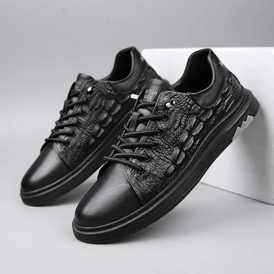 Fashion Luxury Men Lace Up Genuine Leather Shoes Fashion Outdoor Antiskid Sneakers 2024Handmade Designer Crocodile Pattern Walking Shoes