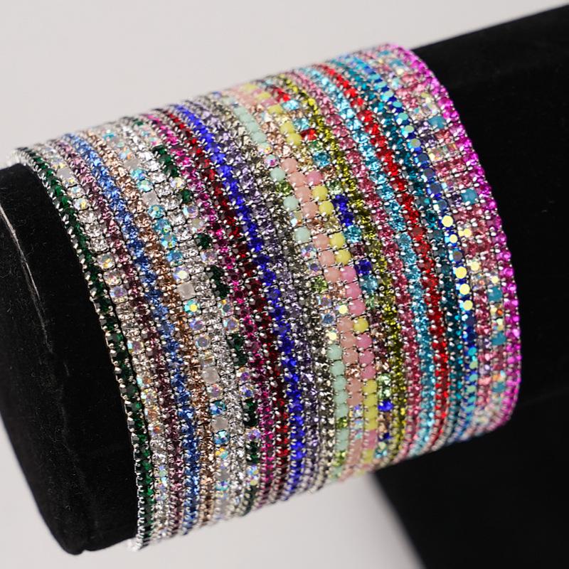 10/20pcs Colorful Sparkling Single Row Rhinestone Inlaid Adjustable Bracelet Set