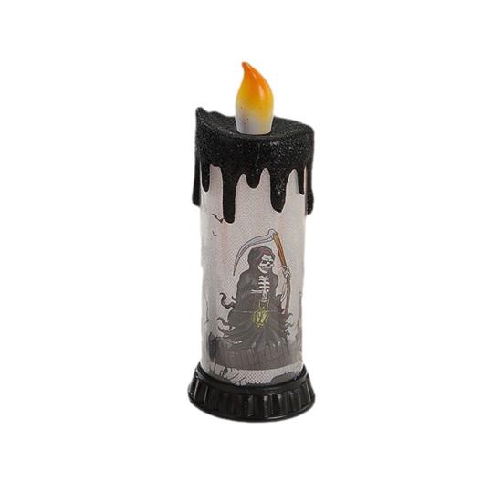Electronic Candle Light, Fun Halloween Spooky LED Candle, 3-Color Flickering Realistic Flame Safe Battery Light for Party Decor Desktop Ornament