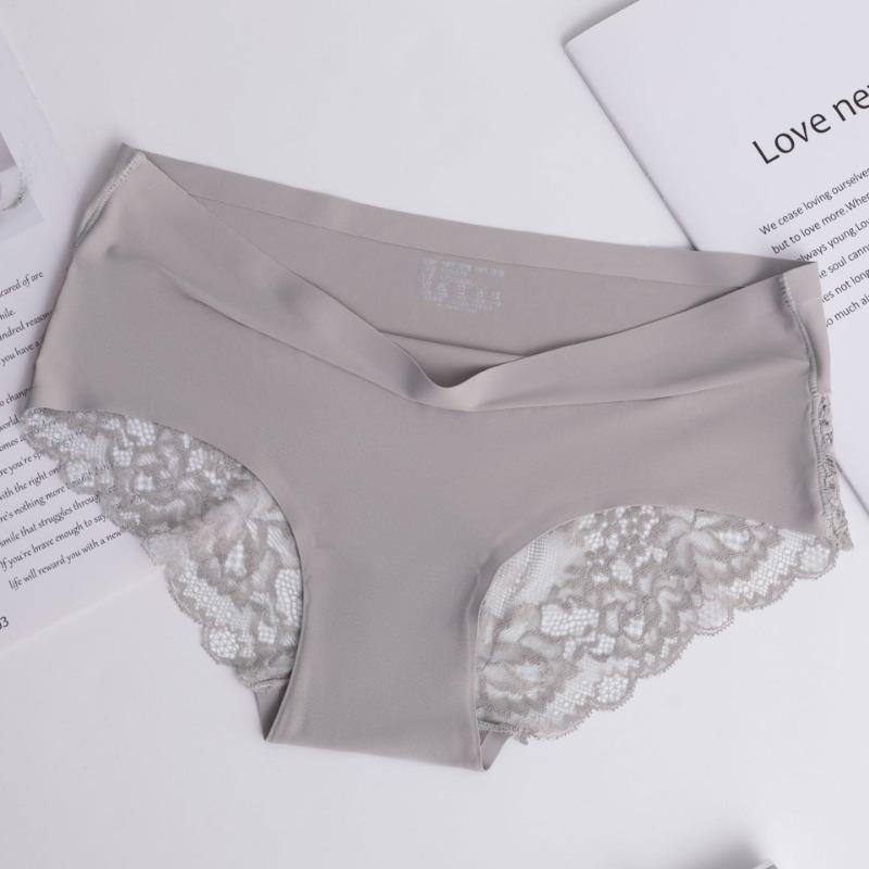 Women Ice Silk Seamless Low Waist Lace Sexy Breathable Ladies Panties