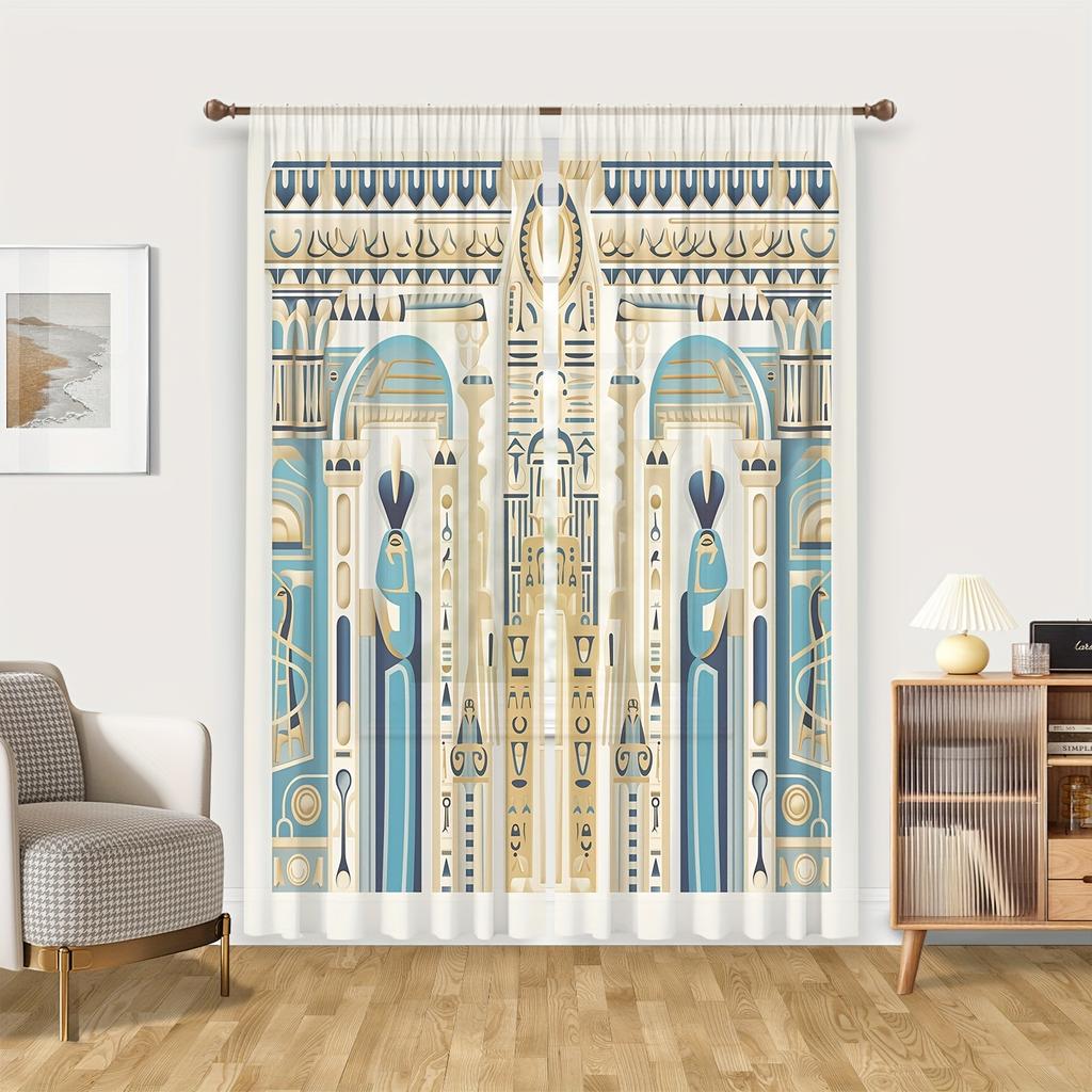 2 Stück Altägyptische Wandmalerei Vorhänge Stangentasche Dekorative Bedruckte Vorhänge Lichtfilternde Vorhänge Für Küche Wohnzimmer Büro