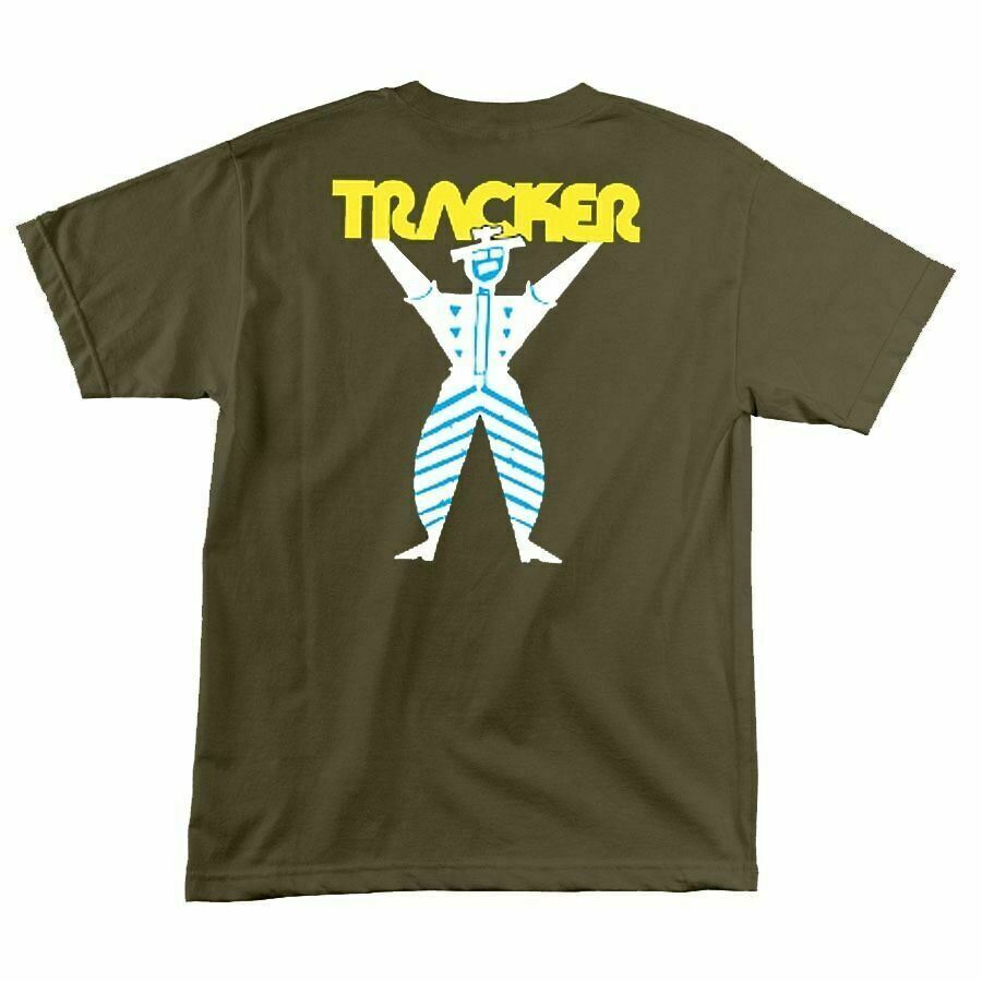 Tracker Trucks TRACKERMAN LOGO Skateboard T Shirt ARMY GREEN Unisex T-Shirt XL
