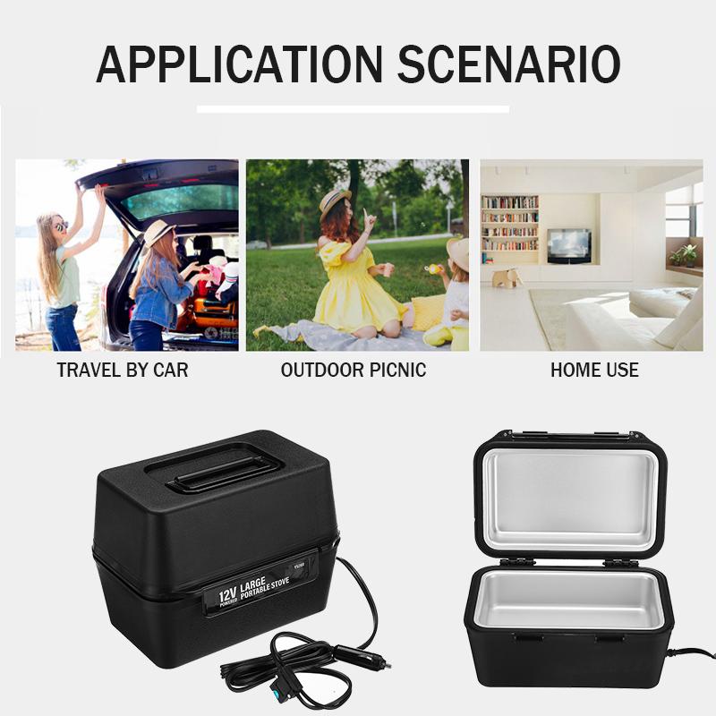 Large Capacity Electric Lunch Box Portable Electric Heating Food Warmer Heater Rice Container for Home Office Car Lunch Box Black 12V