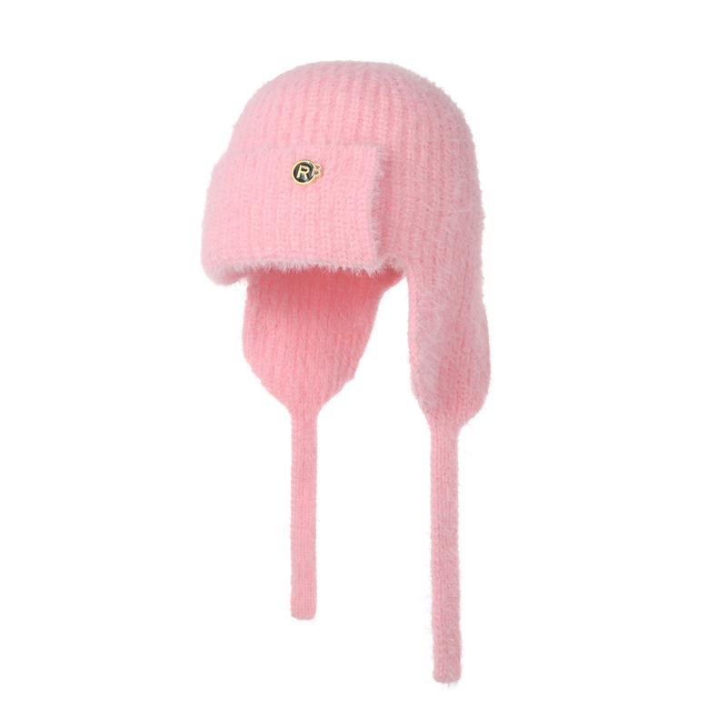 

Women s Winter Autumn Faux Mink Fur Solid Color Ribbon Ear Flap Beanie Warm Knitted Lei Feng Hat Versatile for Students