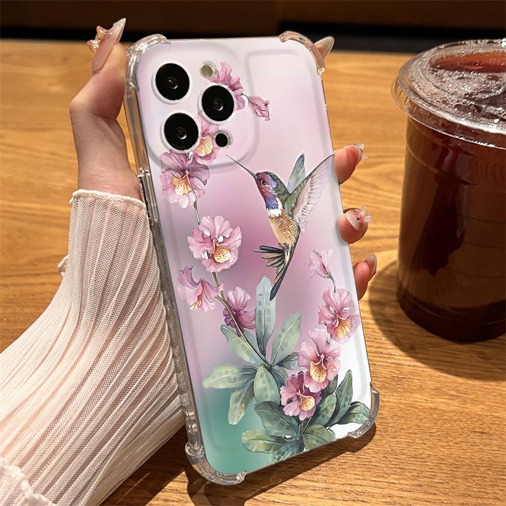 Flower Bird Design Soft Phone Case For iPhone 16 13 14 11 12 15 Pro Max XR 8 7 Plus X XS Max Mini SE 2020 Shockproof Clear Cover