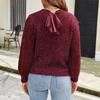 Autumn Winter Sparkly Silk Puff Sleeve Sweater with Back Tie