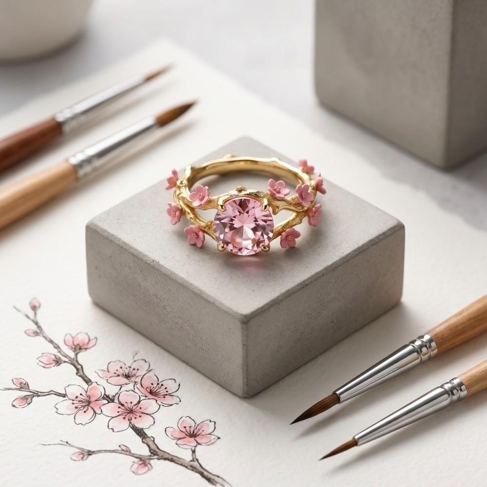 Delicate Flower Crystal Ring Elegant Finger Jewelry Gifts for Women Rhinestone Ring  Party