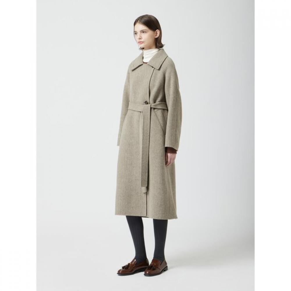 Cc Collect Herringbone Belted High Neck Long Coat C254msg534