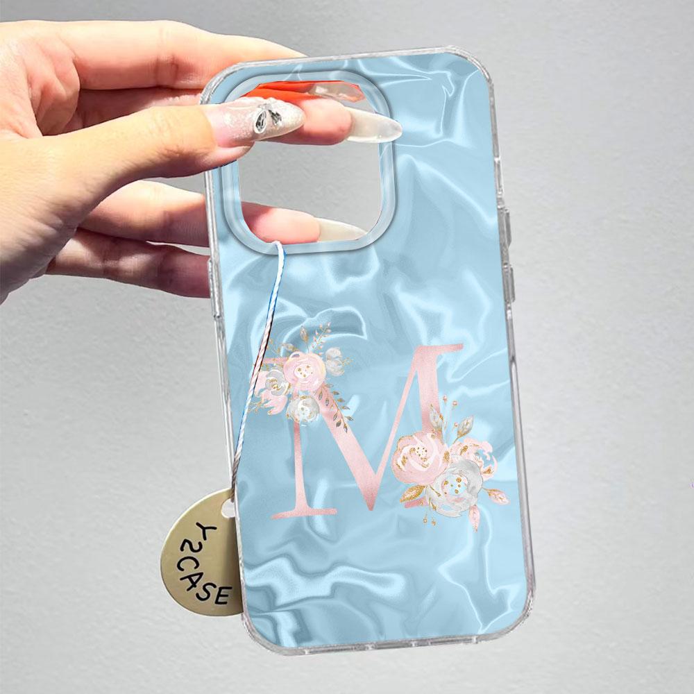 Pink Bule Couple A-Z Letter Flower Shockproof Phone Case For Xiaomi Redmi Note 12 10 8 9 Pro 10S 9s Silicone Shell Back Cover