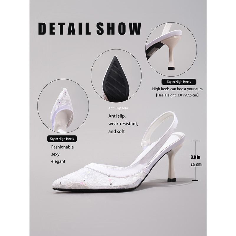 Fashion Lace Stitching High Heels for Women's Summer Elegant Sexy Pointed Banquet Wedding Stiletto Sandals