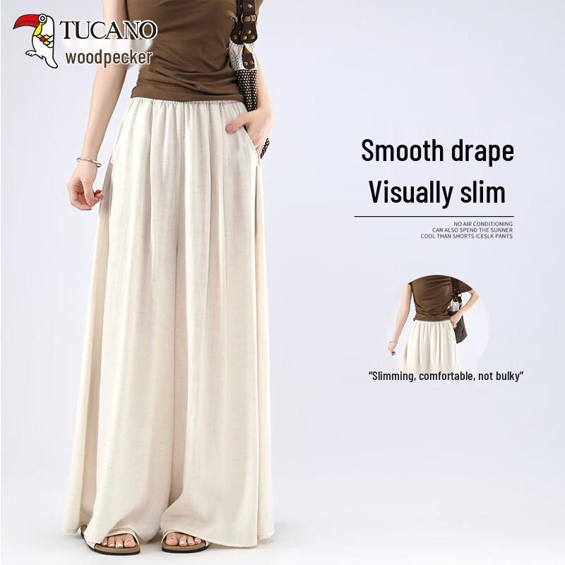 TUCANO Women s Ice Silk Linen Wide-Leg Casual Pants M