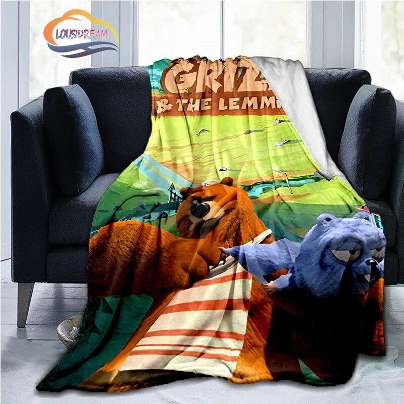 

Дитяча ковдра Grizzy and The Lemmings Мультфільм Ведмідь миша Фланелевий пухнастий диван-ліжко для кемпінгу 30x40in