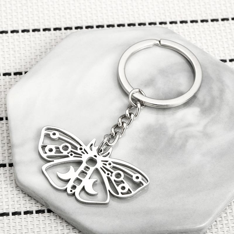 Hollow Moon Moth Stainless Steel Keychain Creative Animal Design Minimalist Style Practical Student Backpack Pendant
