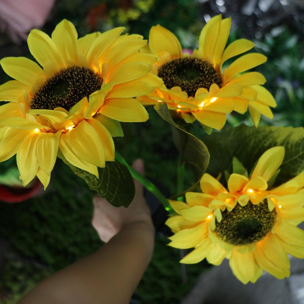 1/3 Head LED Solar Sunflower Lights Artificial Waterproof Night Lights Creative Simulation Flower Light Bedroom Room