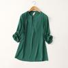 Export Single Minimalist Pure Color Cotton Silk Shirt Women's Summer Ultra-Thin Artificial Cotton Rollable Sleeves V Neck Tops Loose Cool