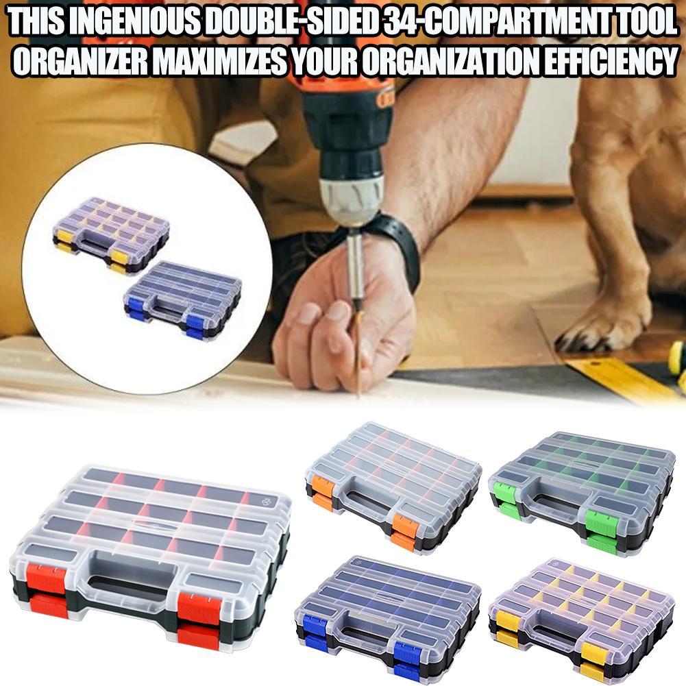 34-Compartment Double-Sided Tool Organizer Box With Removable Dividers Storage Case For Screws Portable Parts Bin With Clear Lid