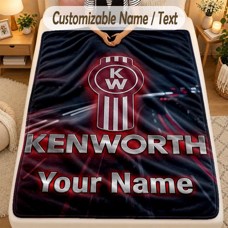 Flannel BlanketKenworth Custom Name Text Personalized Soft Warm Throw Blanket Home Decor Gift