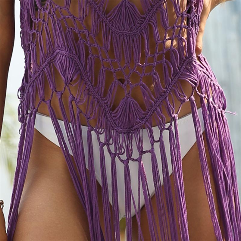 8 barev Třásně zahalující maxi šaty pro ženy Sexy vyhloubené háčkované plážové zahalenky 2023 Léto Stylové 2024 Dámské zahalování