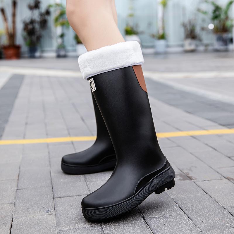 High tube rain shoes women's adult fashion rain boots waterproof, non-slip and wear-resistant rubber shoes long tube water shoes