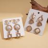 Twelve-piece set of diamond-set imitation pearl opal geometric silver needle stud earrings retro earrings