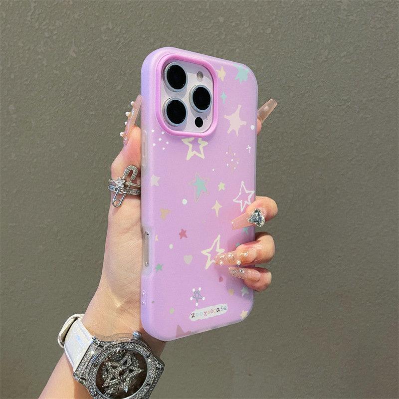 Patterned Matte Frosted Skin Feel Casing PC+TPU 2in1 Stars Printed Protective Cover Soft Back Case