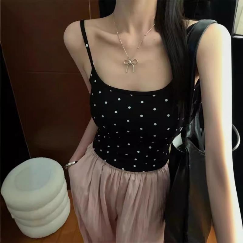 Polka Dot Print Halter Vest Women's New Summer with Breast Cushion Beauty Back Suit with A Base of Pure Desire To Wear Outside