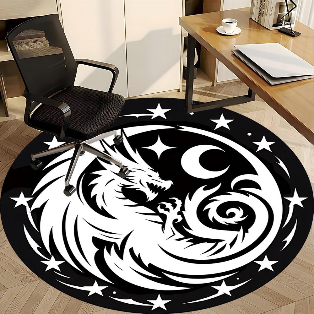 1pc Dragon Moon Office Round Area Rug, Under Office Chairs Bedroom Living Room Home Decor, Room Deco, Available In Various Sizes